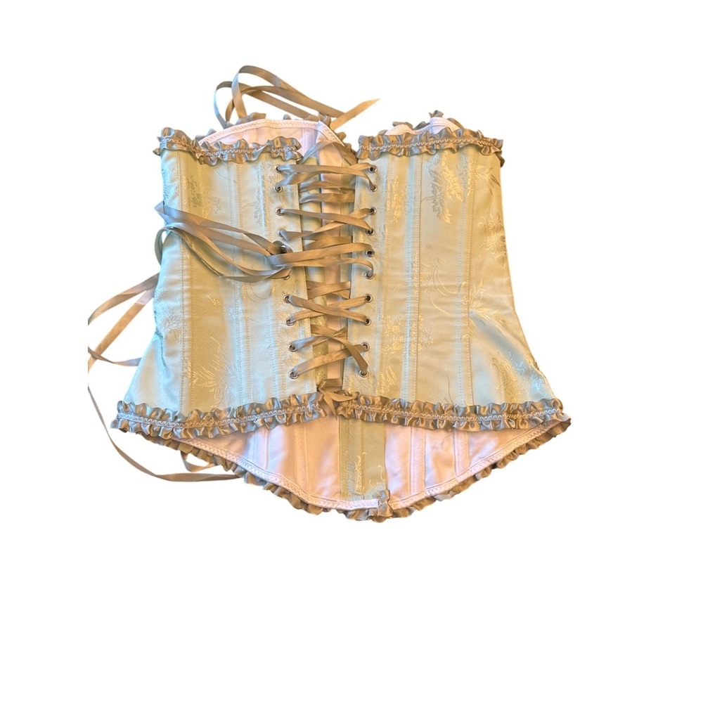 Elegant Sage Green Womens Corset Top Medium Lace-Up Back Coquette Fairy Sexy - Picture 3 of 5